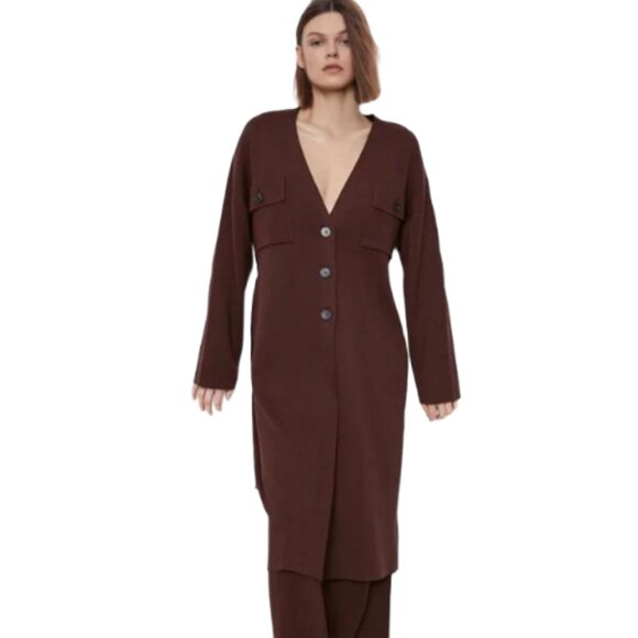 Zara Chunky Oversized Belted Knit Coat, Size L - Picture 6 of 6